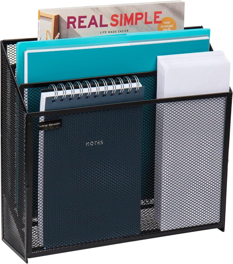 Mind Reader Vertical File Storage, Desktop Organizer, Workspace, Office, Metal Mesh, 12.5"L x 3.75"W x 11.5"H, Black