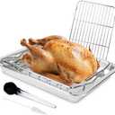 Stainless Steel Turkey Baking Roaster Pan Roasting Pan with V Rack, for Smoking and Grilling Chicken, Bird, and Pork Cooking Rack with 15.5*11.6*2 inch Roasting Pan for Smokers, Grill and Oven