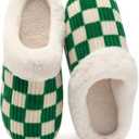 Guyarns Womens Slippers for Indoor Outdoor, House Slippers for Woman Comfy Fuzzy Memory Foam Bedroom Shoes Non-Slip Warm Plush House Shoes(Fuzzy Green 42/ 43)