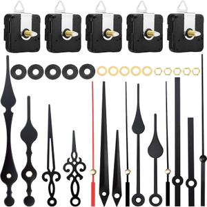 Hicarer 10 Pack Quartz Long Shaft Clock Mechanism Replacement Kit, 5 Pcs High Torque Wall Clock Movement Works Motors Parts with 5 Pairs Hands, Repair Parts Replacement DIY(20 mm/ 0.8 Inches)