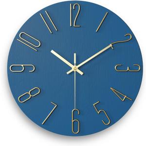 Wall Clock Battery Powered 12 inch Small Clock Analog Clock, Suitable for Home, Office, Bedroom, Kitchen, Classroom, School (Blue)