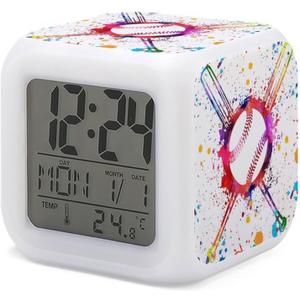 Baseball Alarm Clock for Kids Boy Girl 7 LED Color Changing Wake Up Clock Home Decor Bedroom Digital with Temperature Display