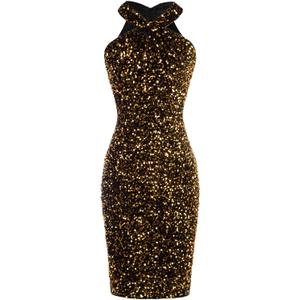 GRACE KARIN Sequin Dress for Women Sleeveless Sparkly Glitter Halter Dress Bodycon Mini Club Dresses 2025 (Medium, Black Gold)