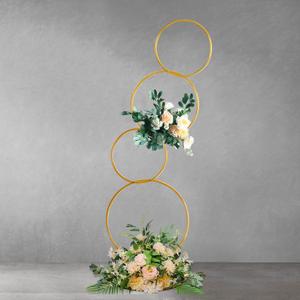 YALLOVE 5Ft Wedding Round Hoop Backdrop Stand, Detachable 4 Tier Gold Metal Flower Arch Frame for Photo Booth Background, Aisle Decor, Table Centerpiece, Stage Display, and More, Flower NOT Included