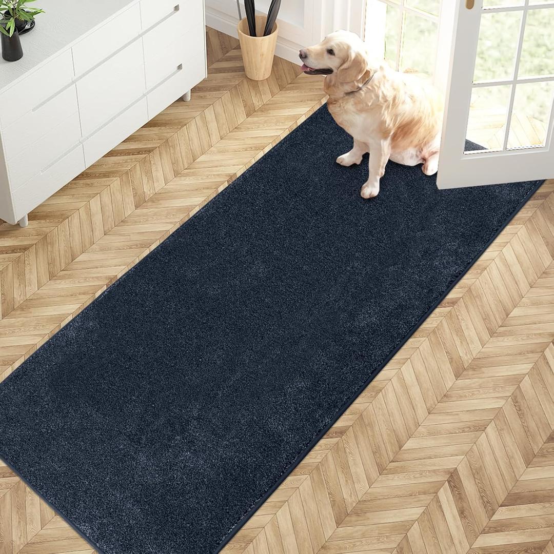 PURRUGS Dirt Trapping Door Mat 31.5" x 70", Non-Slip Machine Washable Entry Rug, Shoe Scraper, Dog Doormat, Super Absorbent Welcome Mat for Front & Back Door, Muddy Shoes & Paws, Navy Blue