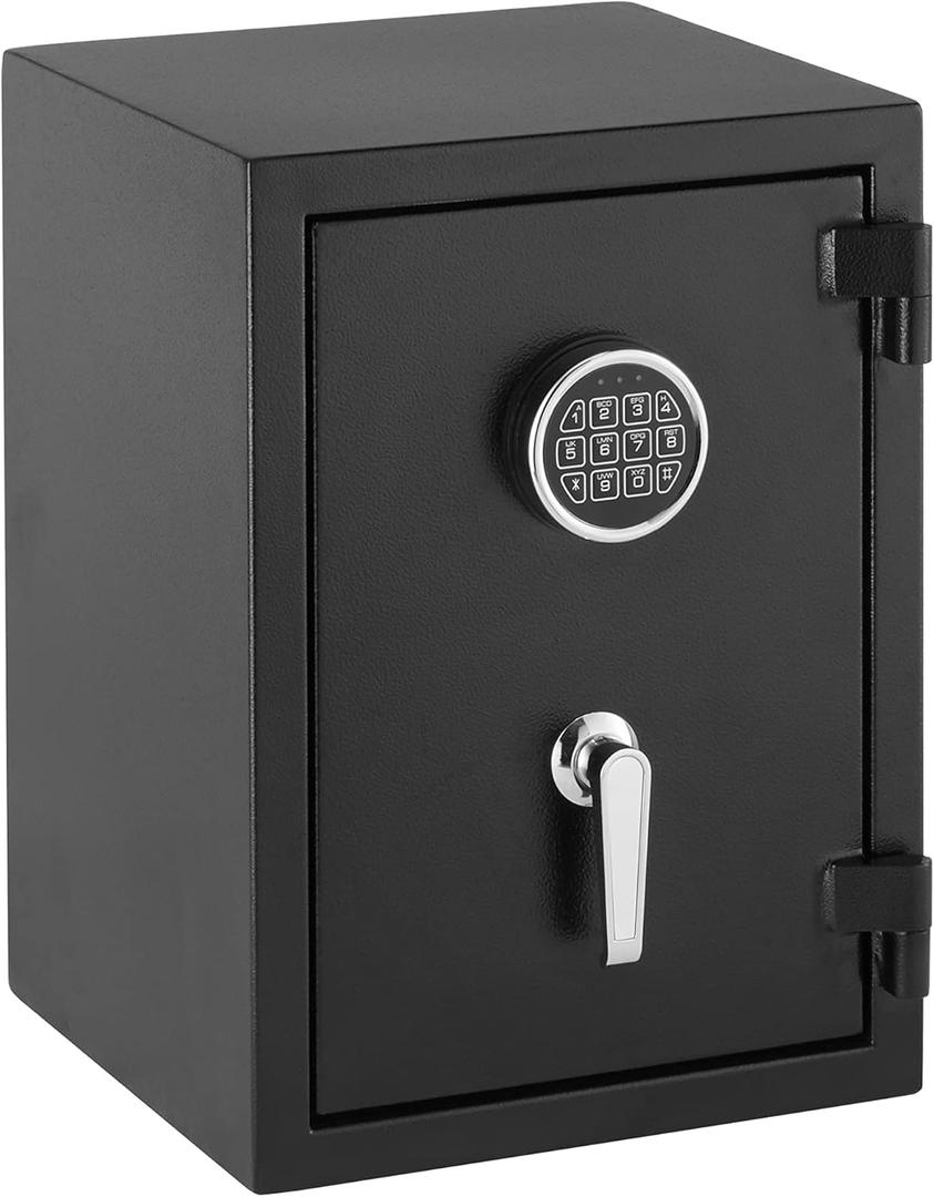 Amazon Basics Fire Resistant Security Safe with Programmable Electronic Keypad, Secure Valuables and Important Documents, 14.17"W x 13.8"D x 19.67"H, 1.24 Cubic Feet, Black