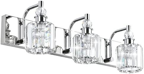 Ralbay Crystal Vanity Light Fixtures 3 Light Modern Crystal Bathroom Lights Fixtures Over Mirror Stainless Steel Chrome Vanity Light for Bathroom Wall Lights Fixtures