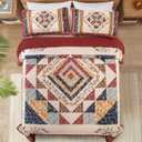 Dobuyly Queen Quilt Set,Floral Patchwork Bedspreads Queen Size,Red Summer Vintage Lightweight Coverlet Set for Queen Bed for All Season96 x90