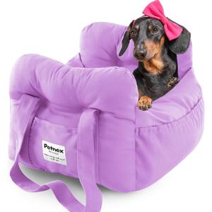 Dog Car Seat for Small Dogs, Portable Puppy Car Seat of Easy Installation, Fashionable Pet Carrier Bag with Large Pockets, Machine Washable Dog Booster Seat (Purple)
