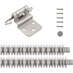 HOME MASTER HARDWARE 50 Packs (25 Pairs) 3/8" Inset Satin Nickel Cabinet Hinges, Semi-Concealed Hinges for Kitchen/Furniture Cabinets Doors, Self Closing Cabinet Door Hinges with Door Bumper