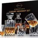 LIGHTEN LIFE Whiskey Decanter Set for Men - Whiskey Decanter with 4 Whiskey Glasses in Gift Box, Non-Lead Glass for Bourbon and Liquor - Perfect for Dad, Husband, Retirement, Whiskey Lovers