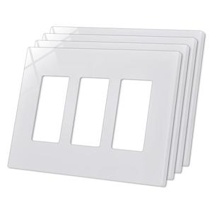 CML 3-Gang Screwless Wall Plate Cover, Mid-Size 4.88" x 6.76", Midway Triple Faceplate Cover for Decorator Receptacle Outlet & Switch, UL Listed, 4 Pack, White