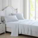 Laura Ashley - King Sheet Set, Buttery-Soft Bed Sheets with a Naturally Silky Smooth Cotton Sateen Lightweight Feel - Matching Pillowcases & Fitted Sheet (Ramona Blue)