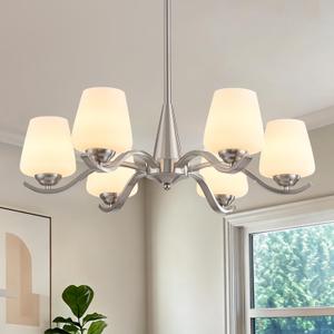 6-Light Brushed Nickel Chandeliers for Dining Room Light Fixtures, 27.5Inches