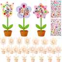 14 Sets DIY Paintable Wood Flowers Photo Holders, Mother's Day Crafts Wooden Flower Picture Frames, Spring Flower Pot Unfinished Wood Ornament with Gems Stickers for Painting Mothers Day Birthday Gift