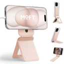 MOFT Phone Tripod Stand Selfie Stick for iPhone, Multi-Angles iPhone Stand, Lightweight & Portable Phone Holder, Strong Magnets, MOVAS Vegan Leather, Travel Essentials, Peach Pink (Without Card Slot)