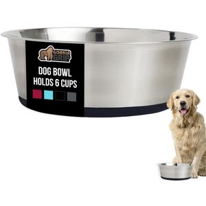 GORILLA GRIP Set of 2 Dog Bowls, Holds 6 Cups (48 fl oz), Heavy Duty Metal Food and Water Bowl for Feeding Dogs and Cats, Dishwasher Safe, Rust Resistant Stainless Steel, BPA Free Rubber Base, Black