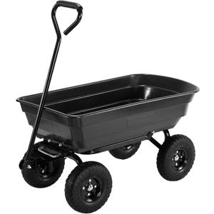 Garden Cart Utility Yard Cart with Steel Frame, 600 Pound Capacity Dump Wagon, and 10 Inch Tires for Lawn, Gardening, Construction - Black