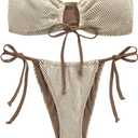 SHENHE Women's Bandeau Bikini Set 2 Piece Drawstring Strapless Tie Side Swimsuit (Medium, Brown)