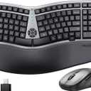 MEETION Ergonomic Wireless Keyboard and Mouse Combo, 2.4G Curved Compact Keyboard with Cushioned Palm Rest, 4 Level DPI Adjustable Wireless Mouse, for Windows/Mac/Desktop/Laptop/PC, Gray Black