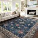 NICETOWN Thin Washable Vintage Area Rug - 6x9 Boho Non-Slip Entryway Rug Oriental Medallion Living Room Carpet Entrance Mat Carpet for Kitchen Laundry Bathroom Bedroom, Blue (6' x 9' (Rectangular), Vintage Blue)