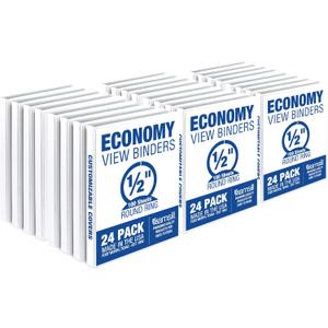 Samsill 0.5 Inch 3 Ring Binders, Made in USA, Economy Round Ring, Clear View Cover, 100 Sheet Capacity - for School, Home, Office - White, 16 PC