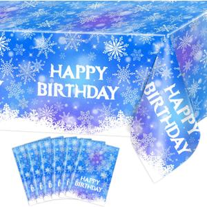 Avezano 6 pcs Winter Snowflake Tablecloths Plastic 108 x 54 inch Winter Wonderland Party Decorations for Kids Girls Blue and Purple Christmas Birthday Table Cover Disposable