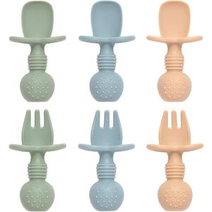 Eascrozn Baby Spoons and Forks Feeding Set, 6 Pack Silicone First Stage Self Feeding Toddler Utensils, BPA Free, Baby Led Weaning Supplies for Training Spoons