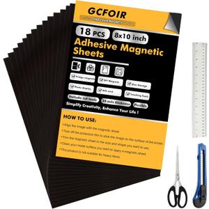Adhesive Magnetic Sheets 8 x 10 Inch, 18 Packs Magnetic Sheets with Adhesive Backing - 0.5mm Thickness Flexible Magnet Sheets for Dies Storage, Craft Projects, Photos, School, Office