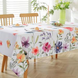 MATIRUG Spring Summer Tablecloth 52x70 Inch Rectangle, Pink and Blue Floral Watercolor Table Cloth for Party Picnic Dinner Modern Farmhouse Easter Decor