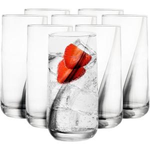 Libbey Black Ribbon Drinking Glasses Set of 8, 16 Oz Sleek Ribbon Accent Drinking Glass Cups, Durable Water Glasses Set for Soft Drinks, Iced Tea