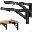 Black Folding Shelf Brackets Max. Load 220 lb, Heavy Duty DIY Wall Mounted Shelf Bracket Space Saving for Table Work Bench (8 INCH-2PCS)