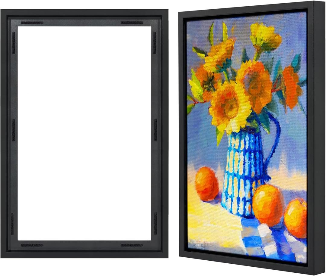 Americanflat 16x24 Canvas Floating Frame with Adhesive Strips Included - Vertical and Horizontal Floating Frame for Artwork - Canvas Frames for Wall Display - Black