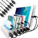 USB Charging Station Dock - Fast Charge Docking Station for Multiple Devices - Multi Device Charger Organizer - Compatible with Apple and Android (Silver 6-Port)