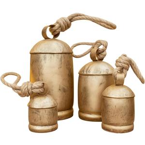 Golden Cowbells for Christmas Decoration Set of 4  Rustic Christmas Bells, Vintage Christmas Decor, Country Rustic Metal Harmony Bells for Home & Garden Decor