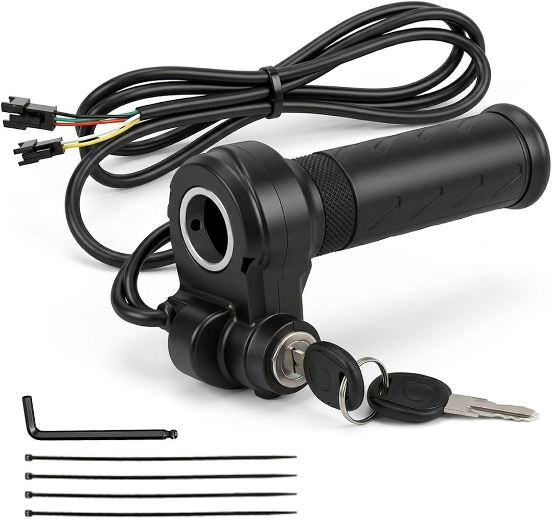 Full Twist Throttle Grip for Ebike 3 Pin,Electric Bike Throttle with Key Ignition, Universal Plug and Play Throttle for Upgrading Electric Scooter Trike Accessories Universal Voltage