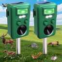 2 Pack 2025 Solar Ultrasonic Bird Repellent Devices Outdoor Deer Repellent Devices with Motion Detection,Waterproof Squirrel Racoon Rodent Skunk Dog Repellent with Flash Light for Yard Farm