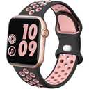 DaQin Compatible with Apple Watch Band 38mm/40mm/41mm/42mm(Series 10) M/L for Women Men, Soft Silicone Sport Breathable Wristband Strap for iWatch Series 10 SE Ultra,Black/Pink
