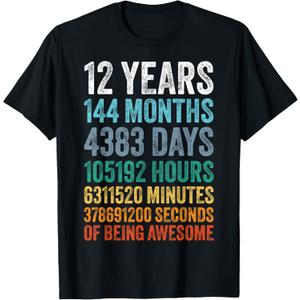 12 Year Old BDay Decorations Son Boy 12yr 12th Birthday T-Shirt (Black, M)