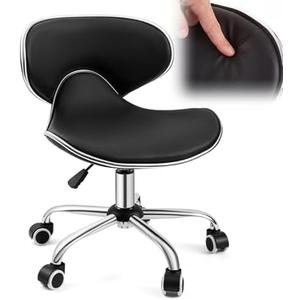 Geelin Pedicure Chair for Nail Tech, Ergonomic Back Support Rolling Stool, Adjustable Hydraulic Salon Spa Stool with Wheels, Swivel PU Leather Nail Tech Chair for Pedicure Tattoo Massage (Black)