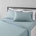 Amazon Basics Lightweight Super Soft, Wrinkle-Free Easy Care Microfiber 4 Piece Bed Sheet Set with 14-Inch Deep Pockets, Queen, Spa Blue, Solid