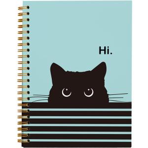 OXW Cat Notebook - Cat Gifts for Cat Lovers, Cat Journal Notebook for Girls, Cat Lady Gifts, Blue College Ruled Hardcover Spiral Notebook 5.5 x 8.3