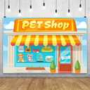 Aofoto  5x3ft Pet Shop Backdrop Cartoon Pet Store Puppy Party Background Room Wall Hanging Banner Boy Girl Kids School Play Baby Shower 1st Birthday Party Decoration Photo Booth Video Studio Props