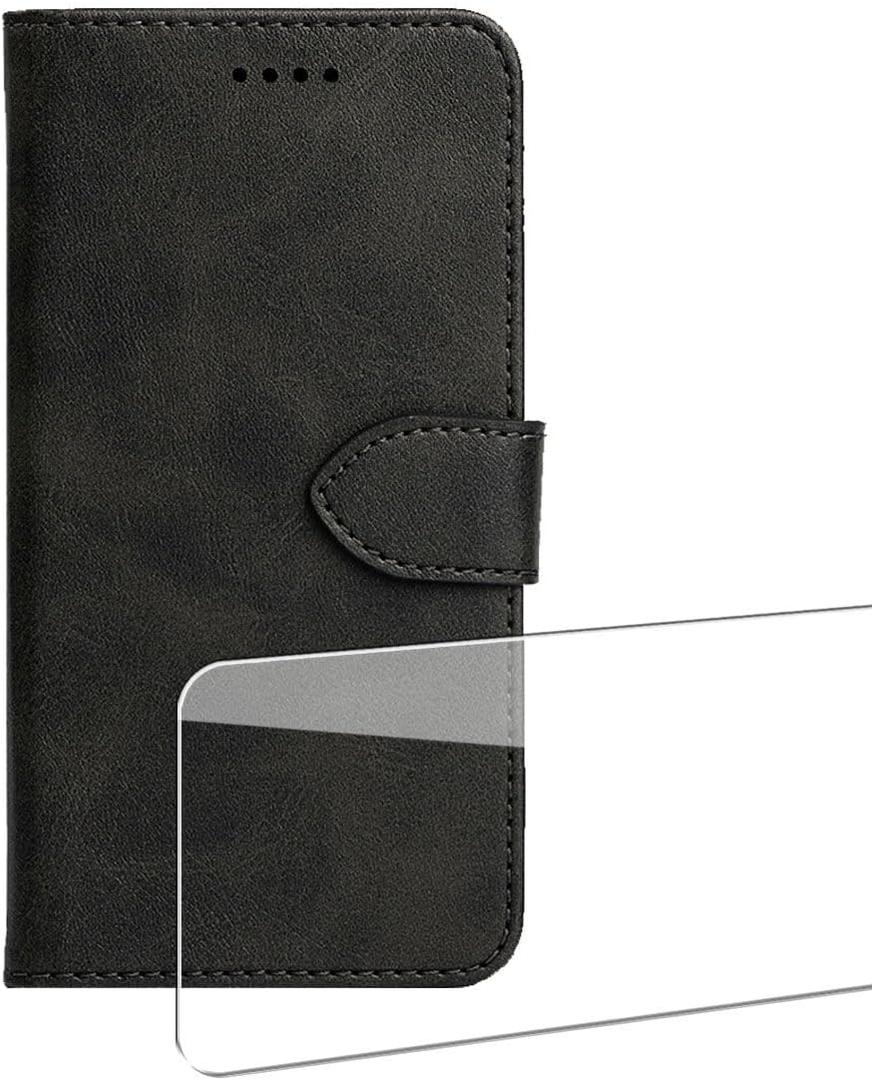 Magnetic for ZTE Nubia Z70 Ultra Leather Case + 1 Pcs Tempered Glass Screen Protector - Shockproof Leather Flip Credit Card Holder Stand Cell Accessories (Black)