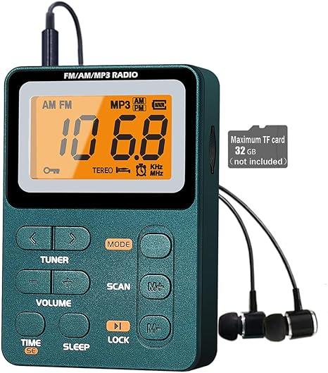 Paeiope Portable Radio AM FM, Rechargeable Pocket Speaker with Best Reception Digital Tuning, MP3, Stereo Earphone, Large LCD Screen, TF Card Socket, Transistor Radio for Jogging/Gym/Camping…