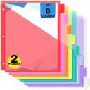 3 x 8-Count Binder Dividers with Two Pockets, 8 Tabs, 3-Hole Punched, Multicolor Plastic Index Dividers Durable, Tear-Resistant, Insertable Labels Fits Standard 3-Ring Binders (Red,1set)
