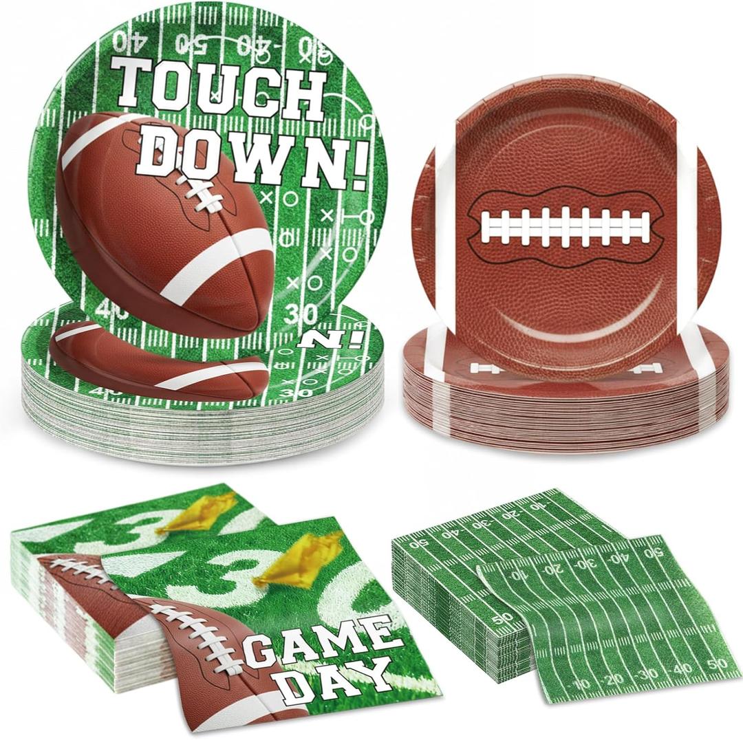 OuMuaMua 200PCS Football Party Plates and Napkins Tableware Set, Disposable Football Theme Paper Plates & Napkins Dinnerware for Sports Game Day Birthday Party Supplies Favors, Serve 50 Guests