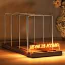 NiHome Now Playing Vinyl Record Stand with LED Light for Music Lovers, Secure Holder for Up to 80 LP Records, Wood & Stainless Steel Vinyl Storage Rack with Adjustable Design, Minimalist Desktop Display