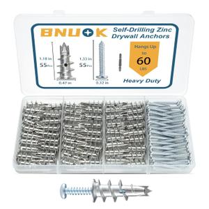 Metal Self Drilling Drywall Anchors,110PCs Hollow Zinc Sheetrock Anchors and Screws Kit, 55 Heavy Duty Wall Anchors and 55 Pan Head Screws,60LB Hanging
