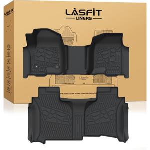 LASFIT Floor Mats 2019-2026 for Chevy Silverado/GMC Sierra 1500, 2020-2026 2500HD 3500HD, Double Cab/Bench Seat Only, Fit Without Rear Underseat Storage Box, All Weather TPE Custom Fit Floor Liners